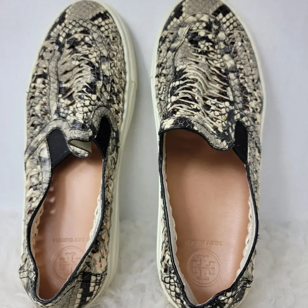 Tory Burch Huarache Weave  Snakeskin Leather Slip On Sneaker  Shoes Size 8